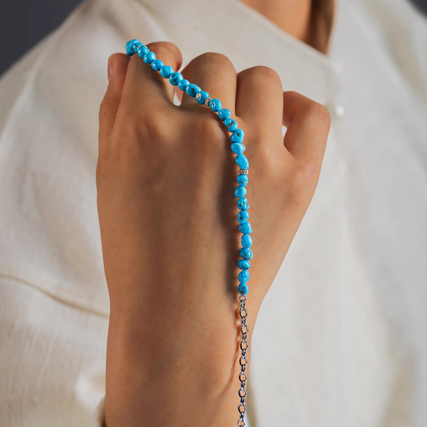 Himalayan Protection Turquoise Millet Bead Bracelet – 925 Silver Niche Layering Bracelet | Spiritual Energy Stone | Mount Kailash Cosmic Harmony