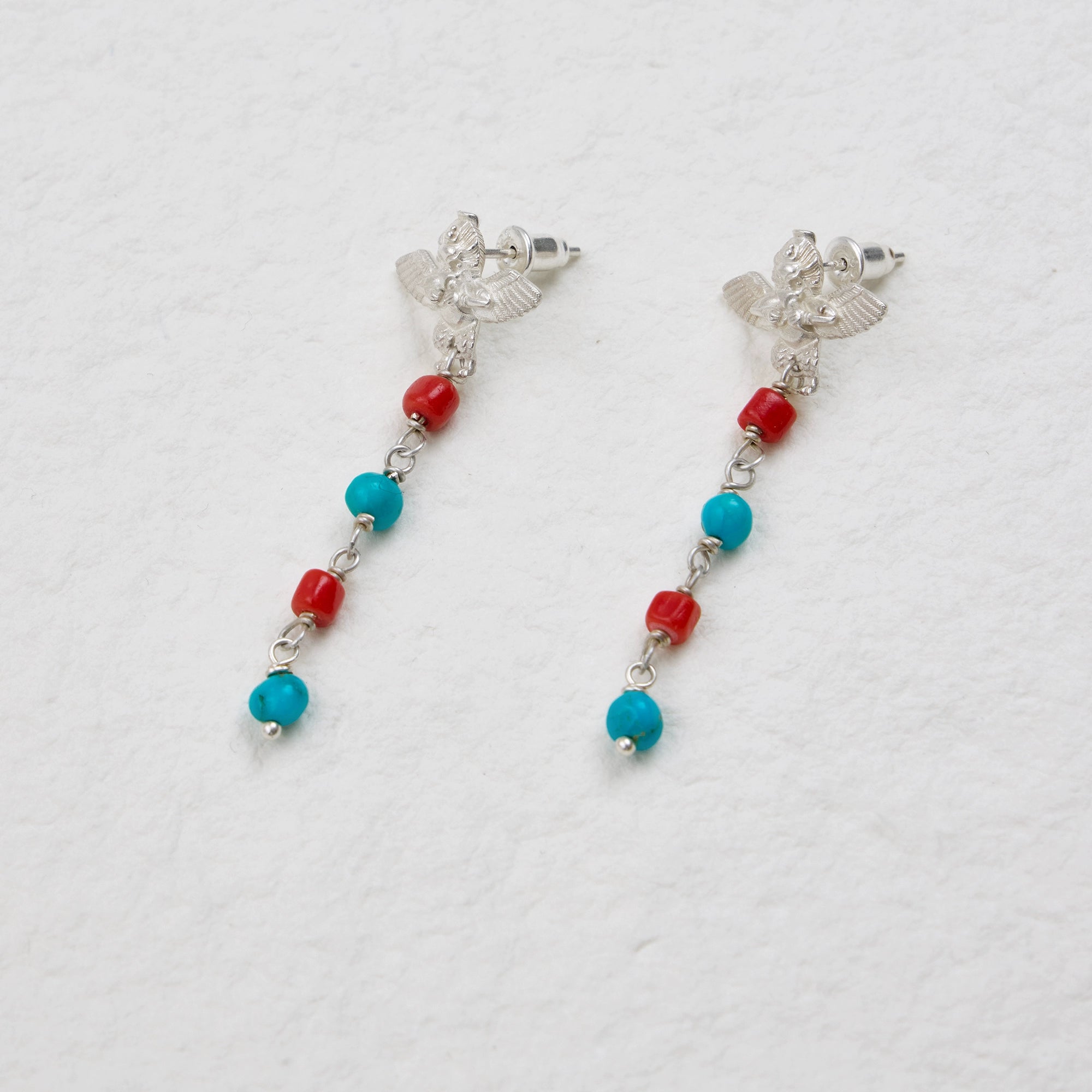 Garuda Protective Dangle Earrings – Tibetan-Style Turquoise & Coral Dopamine Ear Jewelry | Niche Spiritual   Talisman
