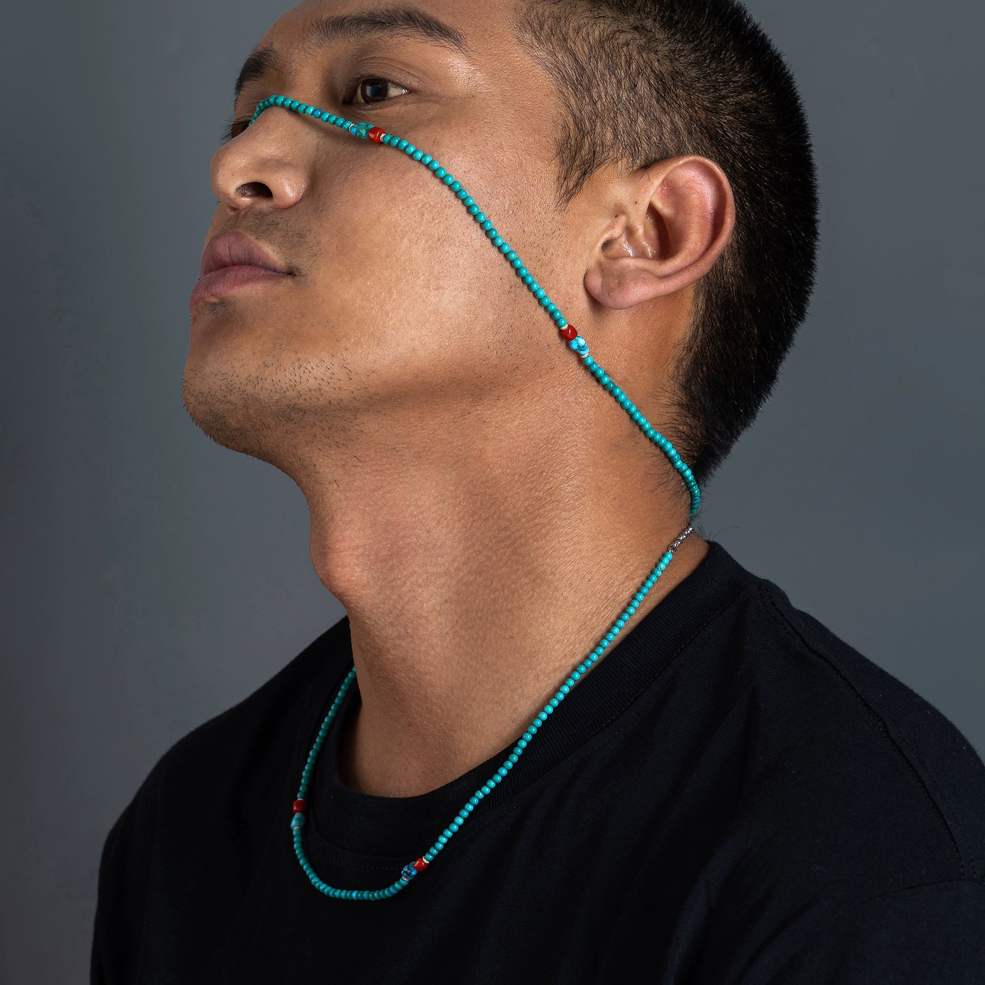 Korakailash Dual-Layer Turquoise Necklace – Natural Coral + Pure Silver Accents (Color-Block, Protective Energy, Layered Ethnic Luxury)