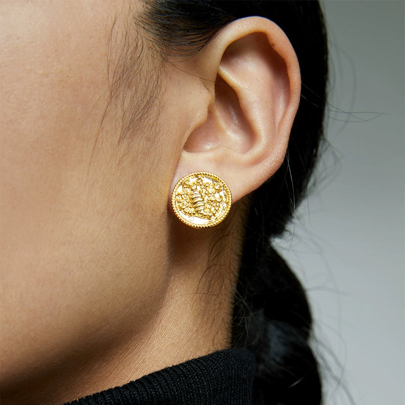 Korakailash Handmade Tibetan Nine-Headed Scorpion Ear Studs – 925 Sterling Silver Gilded Earrings (Luxury, Cultural Symbolism)