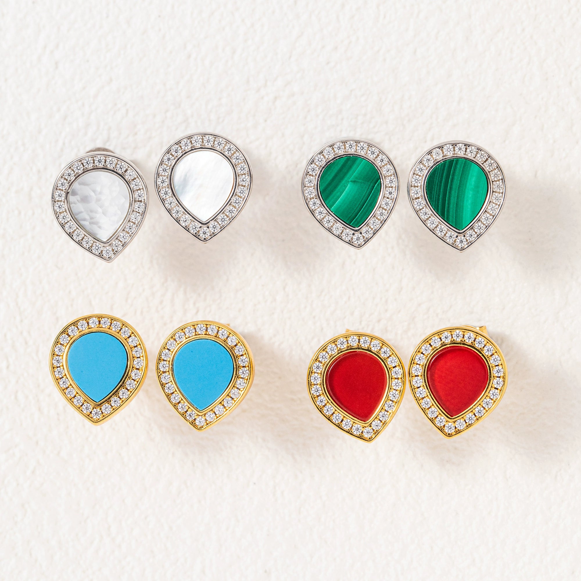 High-End Teardrop Stud Earrings – 925 Sterling Silver Tibetan-Style Gemstone Jewelry | Women’s Minimalist Elegant Earrings