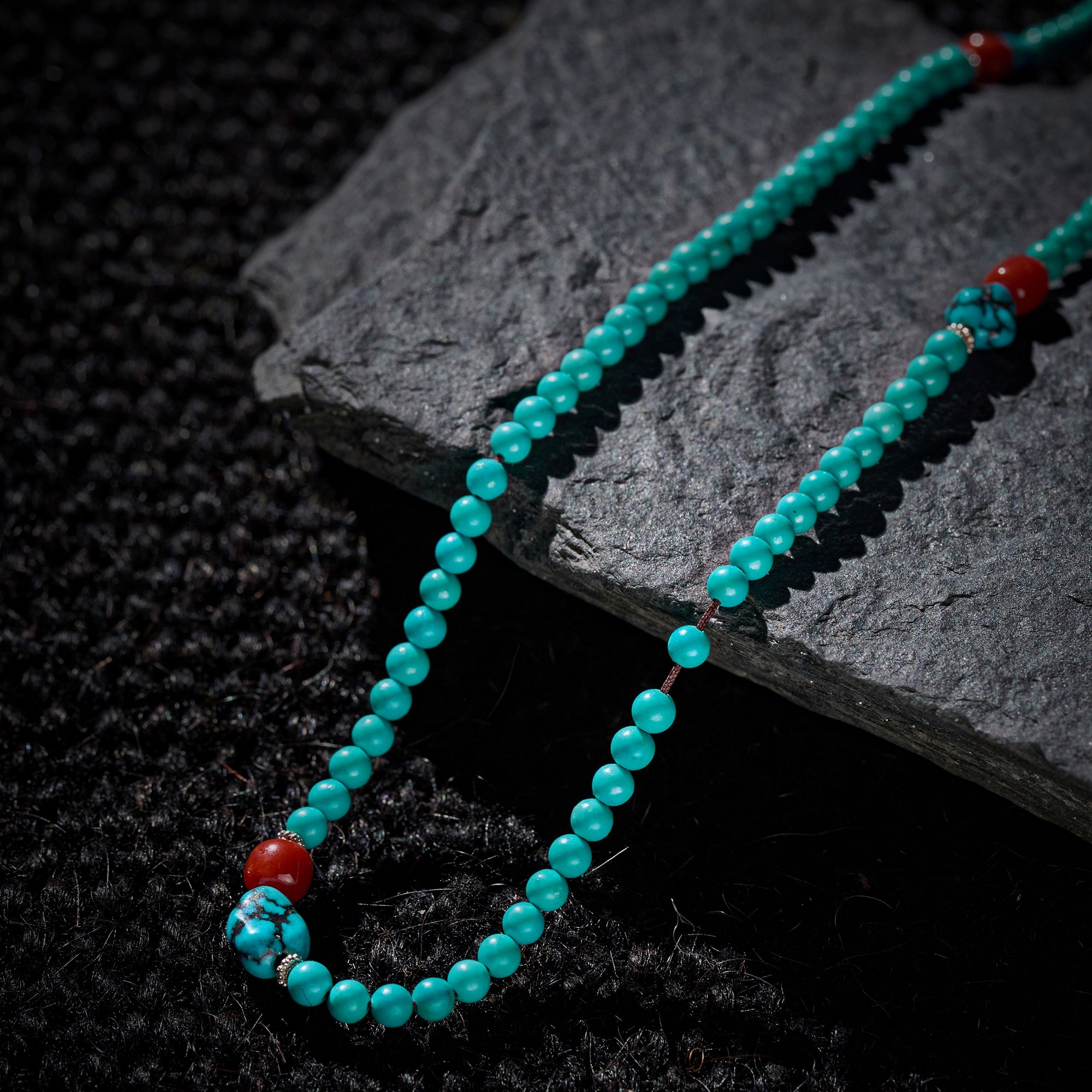 Korakailash Dual-Layer Turquoise Necklace – Natural Coral + Pure Silver Accents (Color-Block, Protective Energy, Layered Ethnic Luxury)