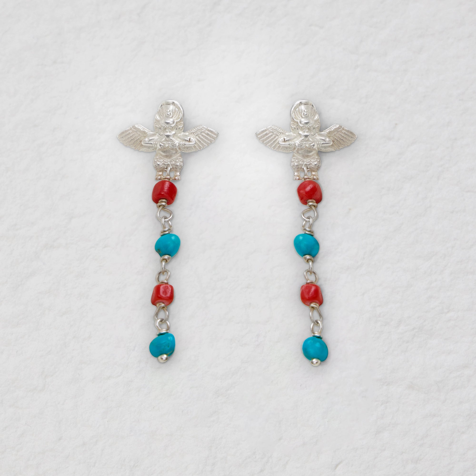 Garuda Protective Dangle Earrings – Tibetan-Style Turquoise & Coral Dopamine Ear Jewelry | Niche Spiritual   Talisman