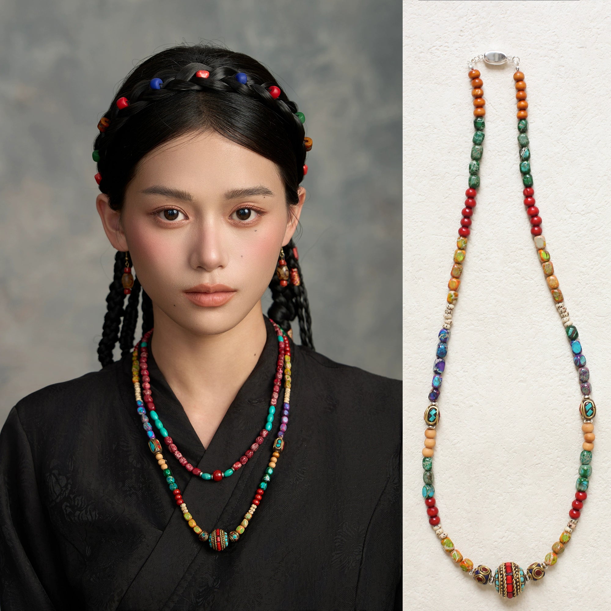 Kora Kailash Multicolored Kora Mala Necklace – Handwoven Himalayan Gemstone Strand, Sacred Pilgrimage Talisman for Layered Spiritual Alignment