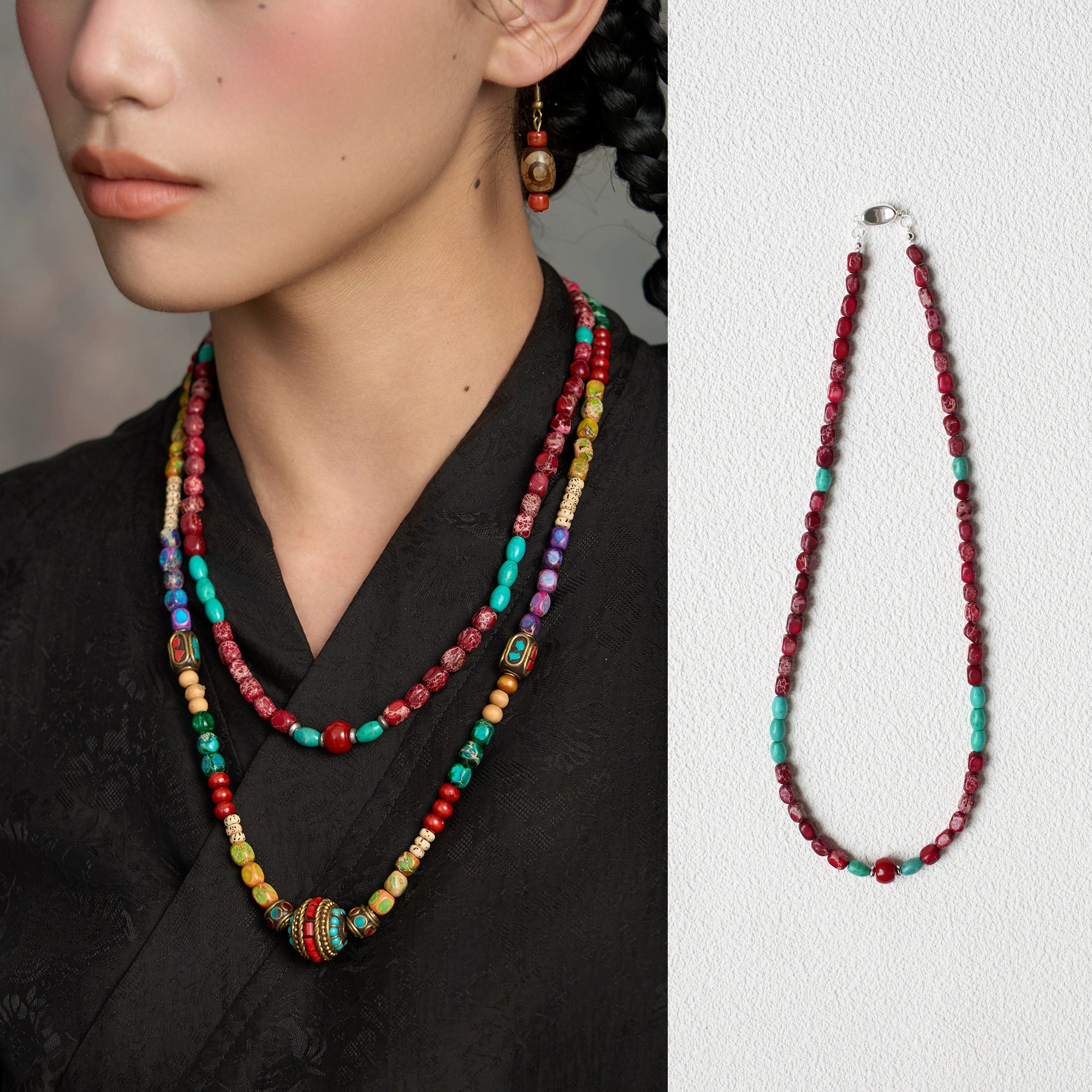 Kora Kailash Multicolored Kora Mala Necklace – Handwoven Himalayan Gemstone Strand, Sacred Pilgrimage Talisman for Layered Spiritual Alignment