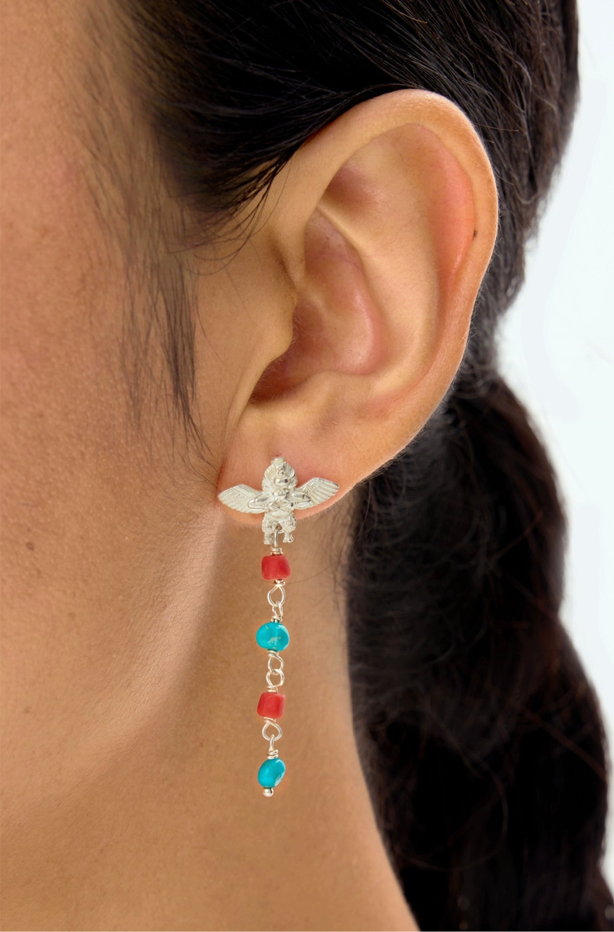 Garuda Protective Dangle Earrings – Tibetan-Style Turquoise & Coral Dopamine Ear Jewelry | Niche Spiritual   Talisman