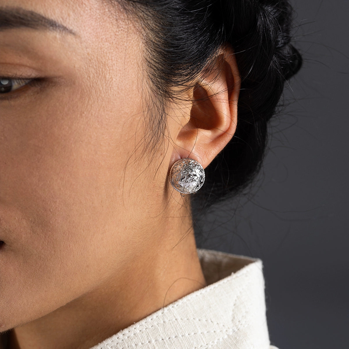 Korakailash Handmade Tibetan Cloud Dragon Earrings – 925 Sterling Silver Gilded Ear Studs (Unique Pattern, Minimalist Luxury)