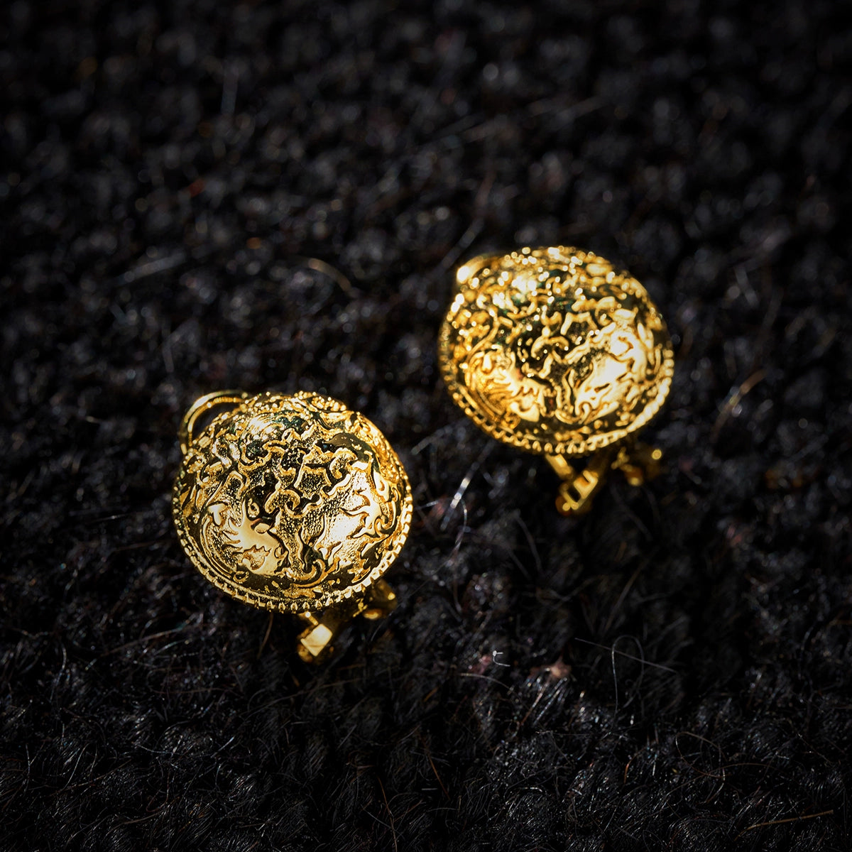 Korakailash Handmade Tibetan Cloud Dragon Earrings – 925 Sterling Silver Gilded Ear Studs (Unique Pattern, Minimalist Luxury)