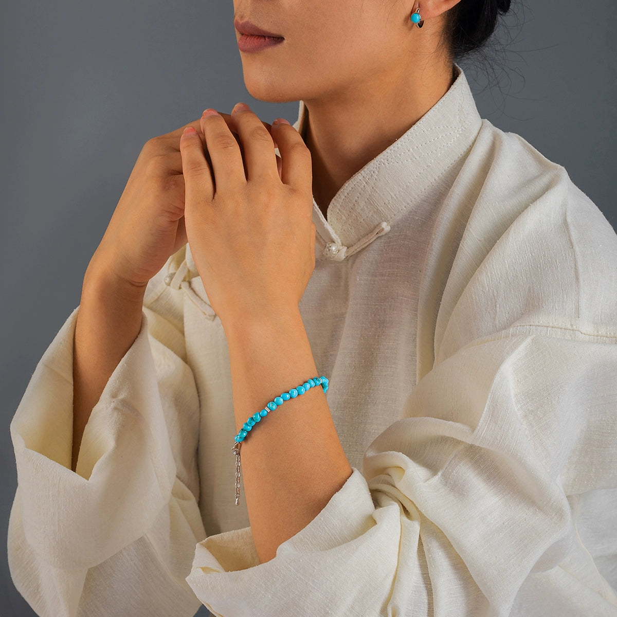 Himalayan Protection Turquoise Millet Bead Bracelet – 925 Silver Niche Layering Bracelet | Spiritual Energy Stone | Mount Kailash Cosmic Harmony