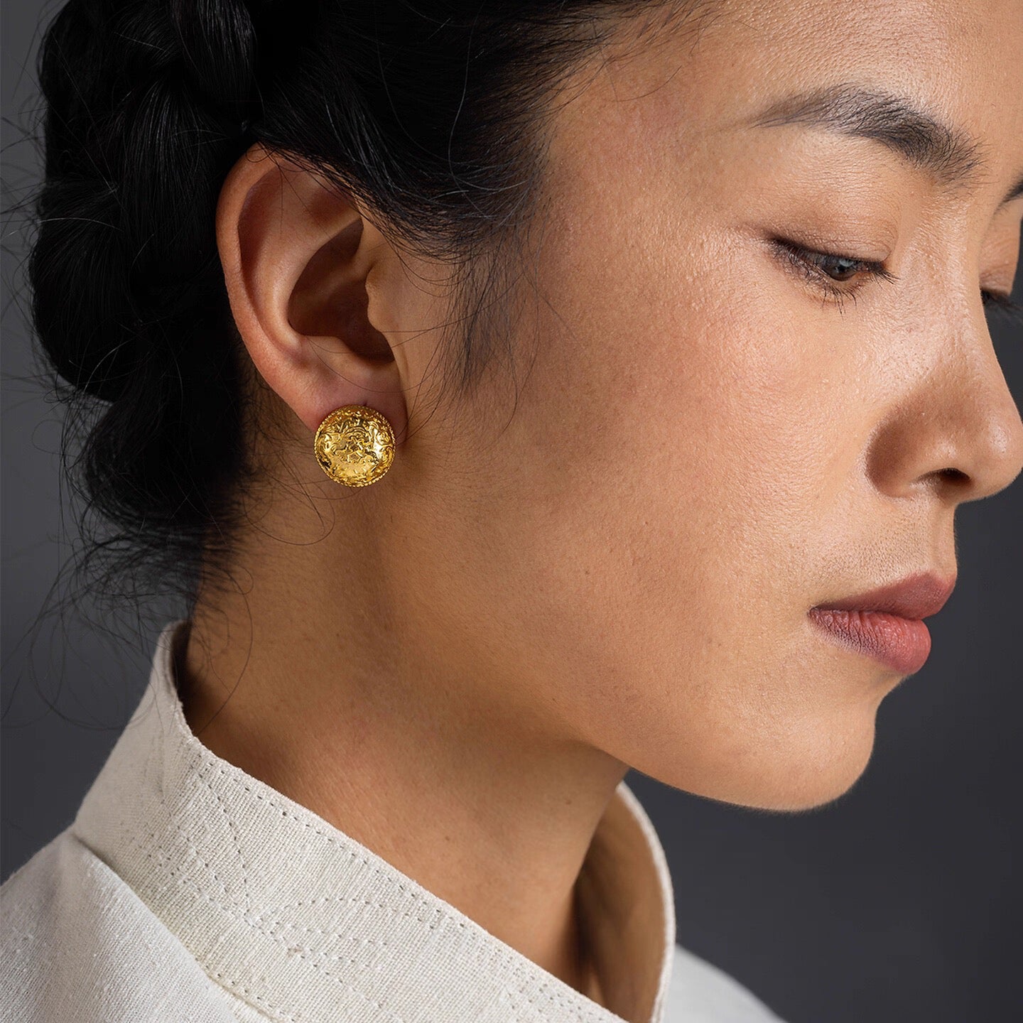 Korakailash Handmade Tibetan Cloud Dragon Earrings – 925 Sterling Silver Gilded Ear Studs (Unique Pattern, Minimalist Luxury)